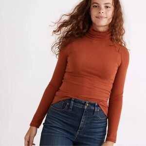 Madewell Ribbed Turtleneck Top Burnt Orange Sz XXS